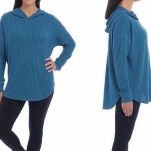 Chaser Waffle Knit Thermal Hooded Teal Pullover